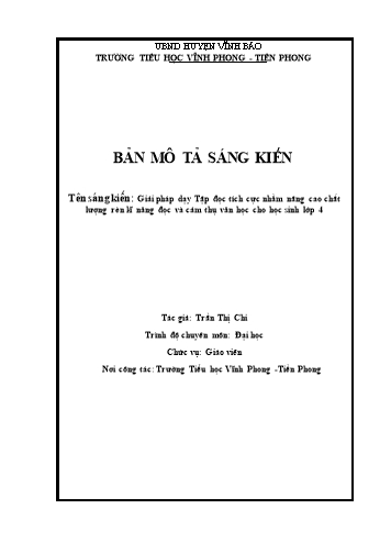 Mô tả SKKN Giải pháp dạy Tập đọc tích cực nhằm nâng cao chất lượng rèn kĩ năng đọc và cảm thụ văn học cho học sinh Lớp 4