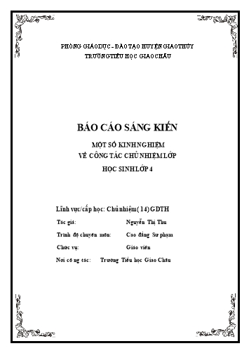 SKKN Một số kinh nghiệm về công tác chủ nhiệm Lớp 4