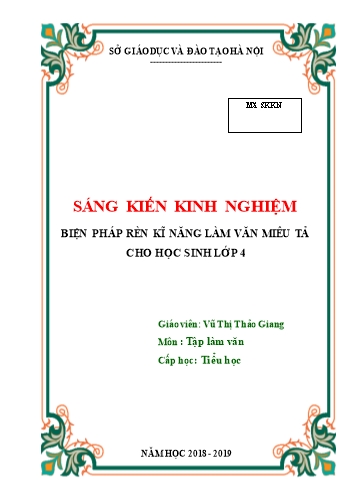 Sáng kiến kinh nghiệm Biện pháp rèn kĩ năng làm văn miêu tả cho học sinh Lớp 4