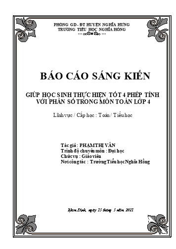 Sáng kiến kinh nghiệm Giúp học sinh thực hiện tốt 4 phép tính với phân số trong môn toán Lớp 4