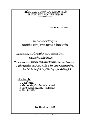 Sáng kiến kinh nghiệm Hướng dẫn học sinh Lớp 4 giải các bài toán