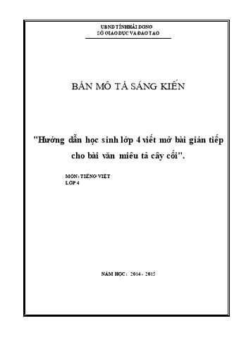 Sáng kiến kinh nghiệm Hướng dẫn học sinh Lớp 4 viết mở bài gián tiếp cho bài văn miêu tả cây cối