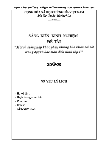 Sáng kiến kinh nghiệm Một số biện pháp khắc phục những khó khăn sai sót trong dạy và học toán điển hình Lớp 4