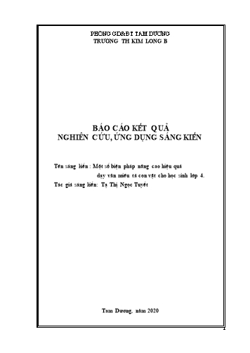 Sáng kiến kinh nghiệm Một số biện pháp nâng cao hiệu quả dạy văn miêu tả con vật cho học sinh Lớp 4