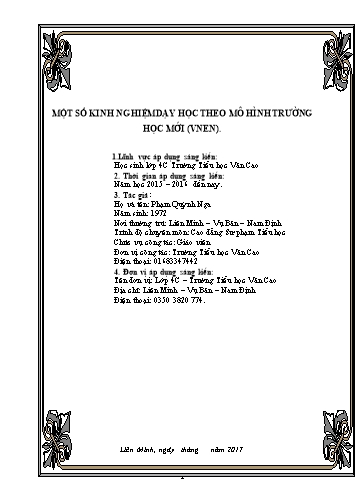 Sáng kiến kinh nghiệm Một số kinh nghiệm dạy học theo mô hình trường học mới VNEN ở Lớp 4