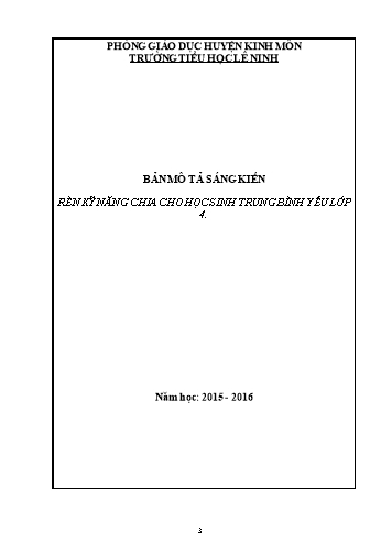 Sáng kiến kinh nghiệm Rèn kĩ năng chia cho học sinh trung bình yếu Lớp 4