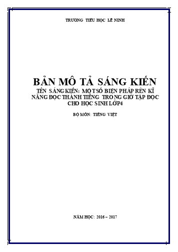 Sáng kiến kinh nghiệm Rèn kĩ năng đọc thành tiếng trong giờ tập đọc cho học sinh lớp 4