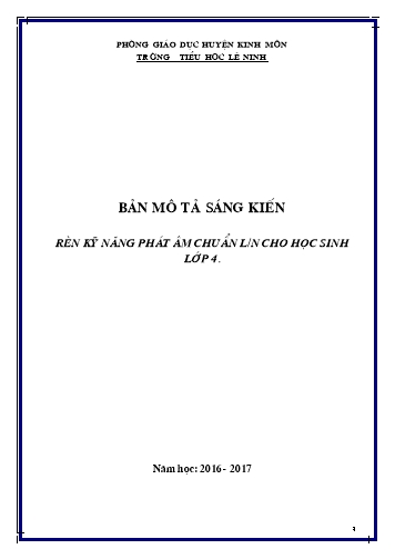 Sáng kiến kinh nghiệm Rèn kỹ năng phát âm chuẩn L và N cho học sinh Lớp 4