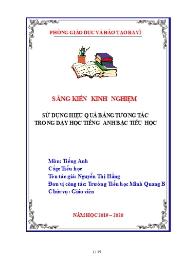 Sáng kiến kinh nghiệm Sử dụng hiệu quả bảng tương tác trong dạy học tiếng Anh bậc tiểu học Khối 3, 4, 5